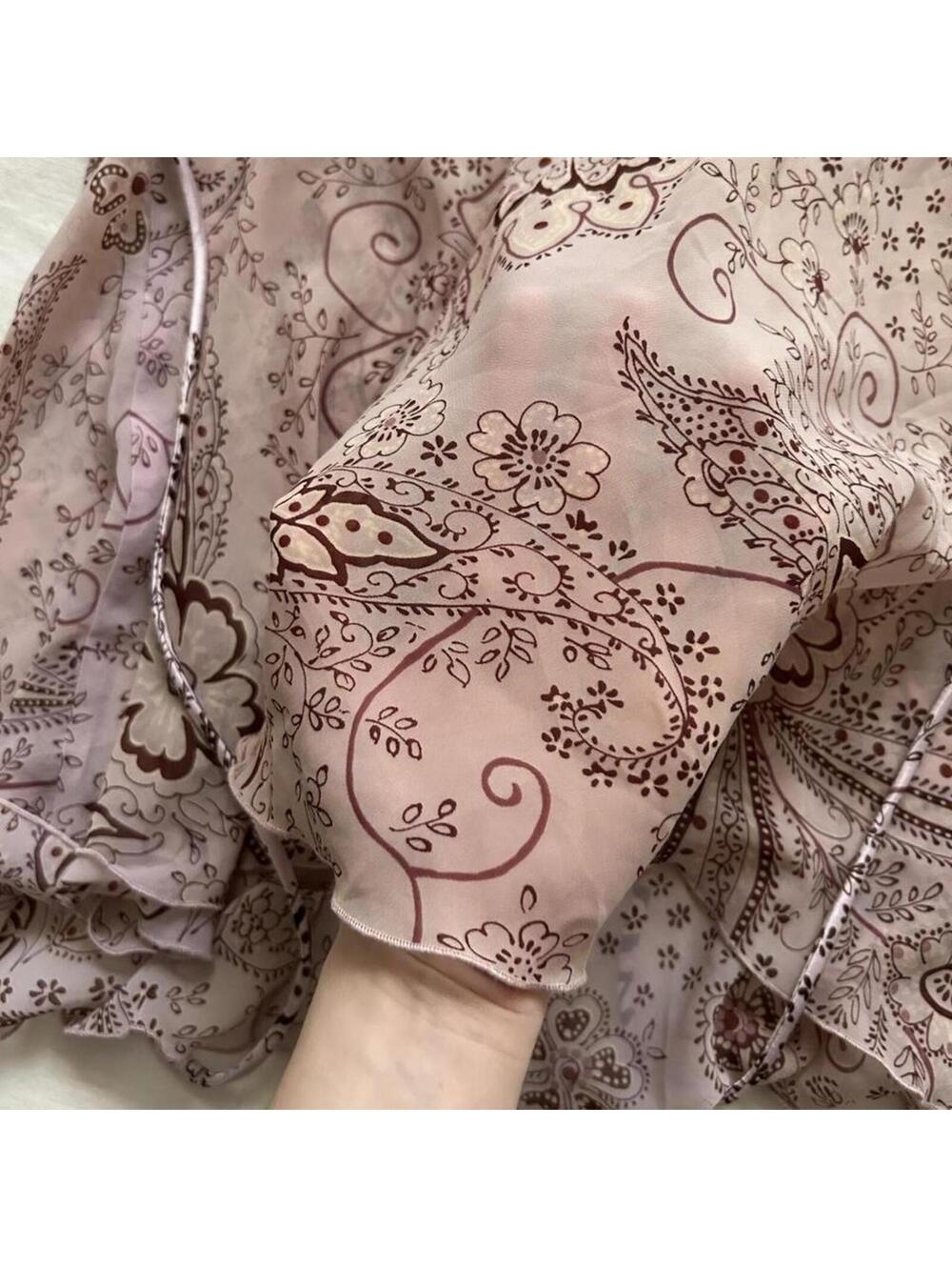 Y2K Pink Paisley Babydoll Lace Trim Sheer Cami Top Coquette Large - Picture 4 of 8